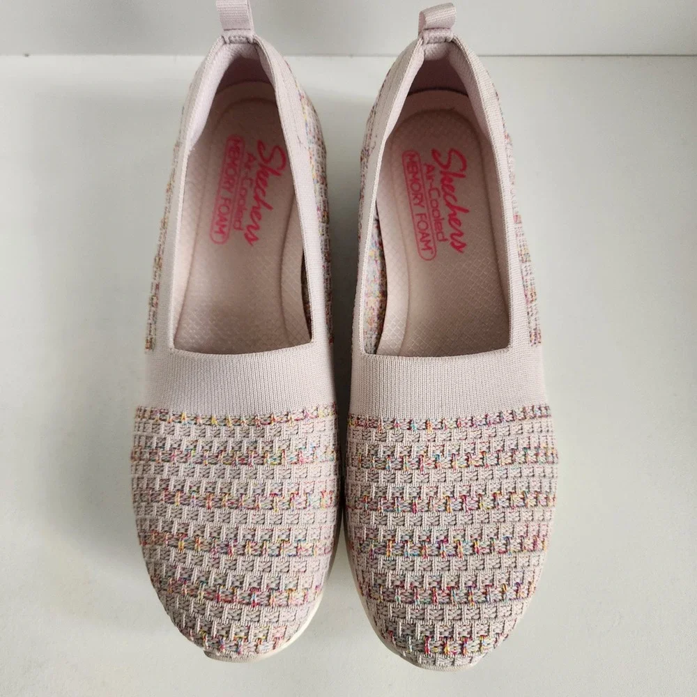 Skechers Active Be Cool 9.5 Slip On Walking Shoes Pink Multi Confetti Woven  NEW